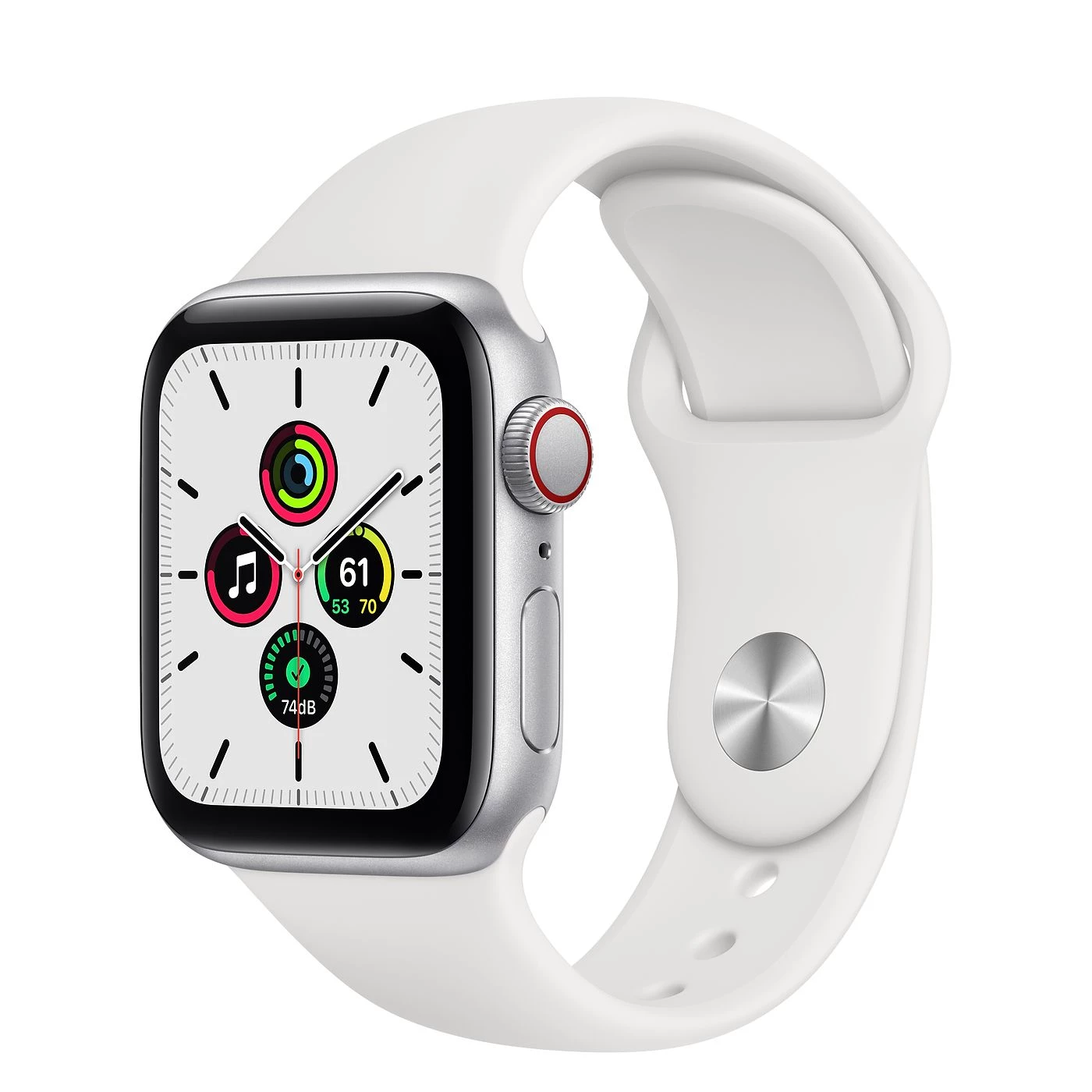 Apple Watch SE GPS + Cellular 40mm Silver Aluminum Case with White Sport Band (MYE82, MYEF2)